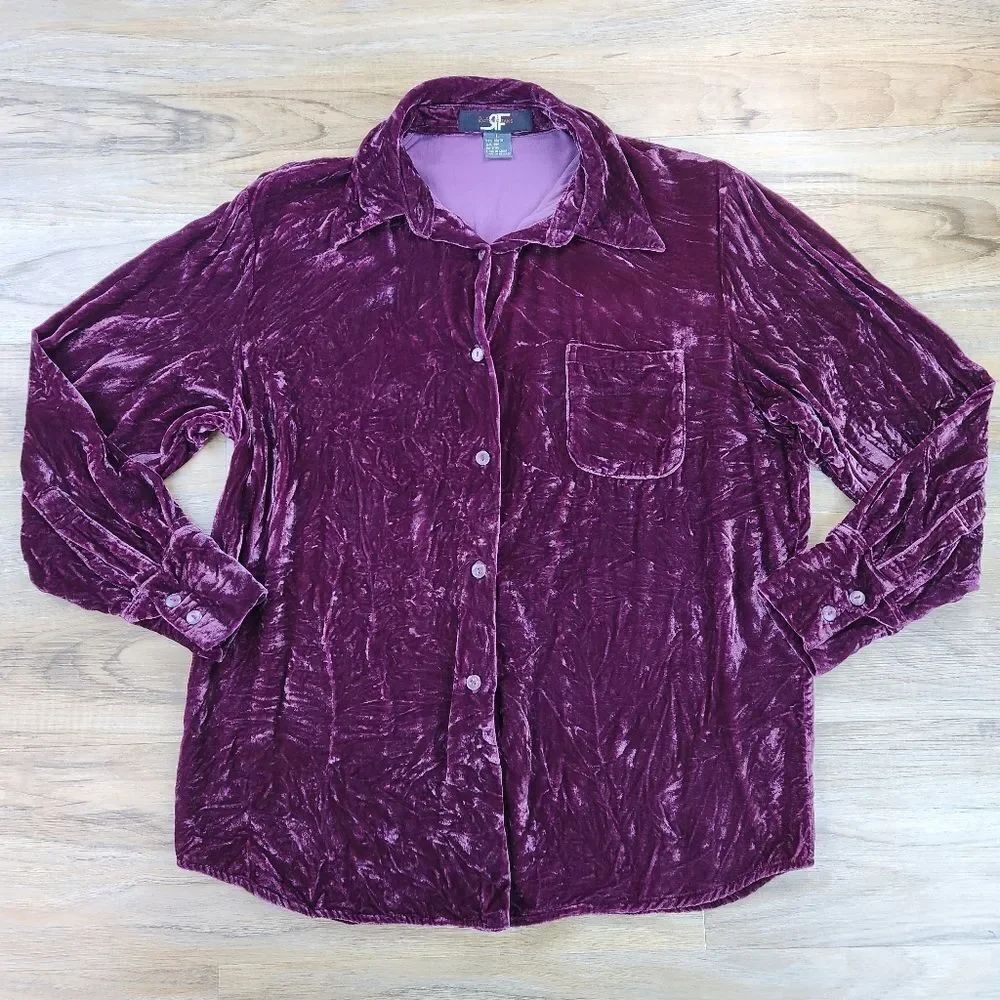 ☔️🔹️Rafaella Purple Silk Blend Velvet Buttoned Long Sleeve Top Large